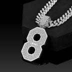 Lucky Number 8 Iced Out Cuban Pendant Necklace 13mm