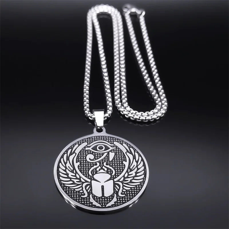 Egypt Scarab Eye of Ra Horus Necklaces for Women Men Stainless Steel Silver Color Protection Necklace Jewelry collares