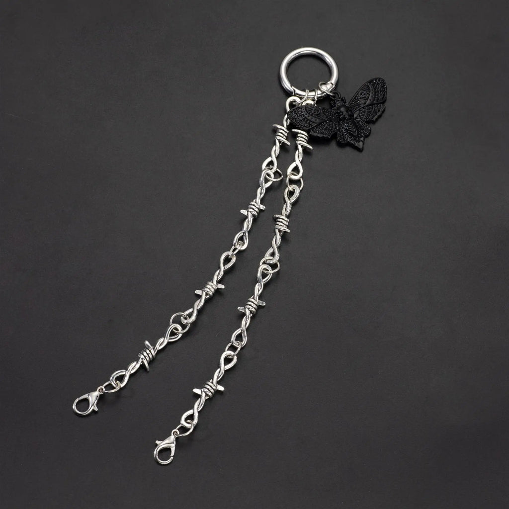 1pc Trendy Metal Shoe Chain - Gothic Skull Moth Pendant Classic Combat Boot Accessories Punk Charm Street Style Shoe