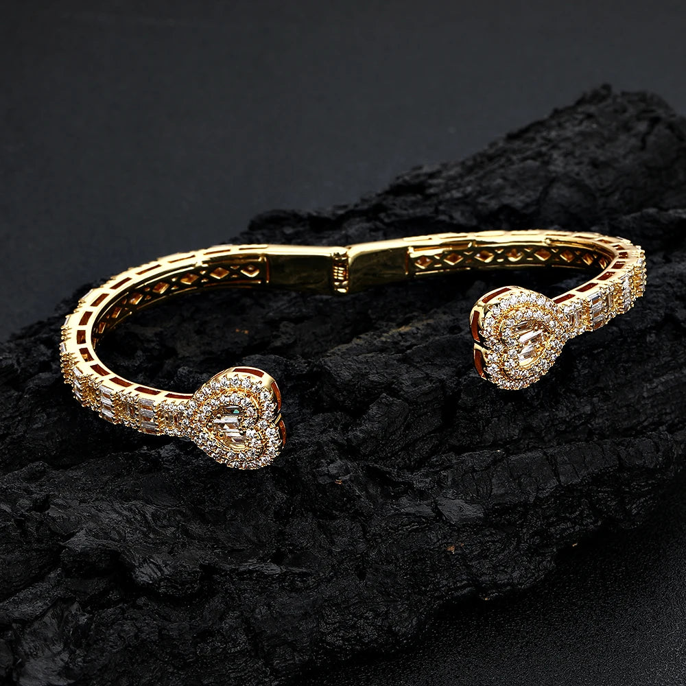18K Gold Iced Out Heart Bracelet