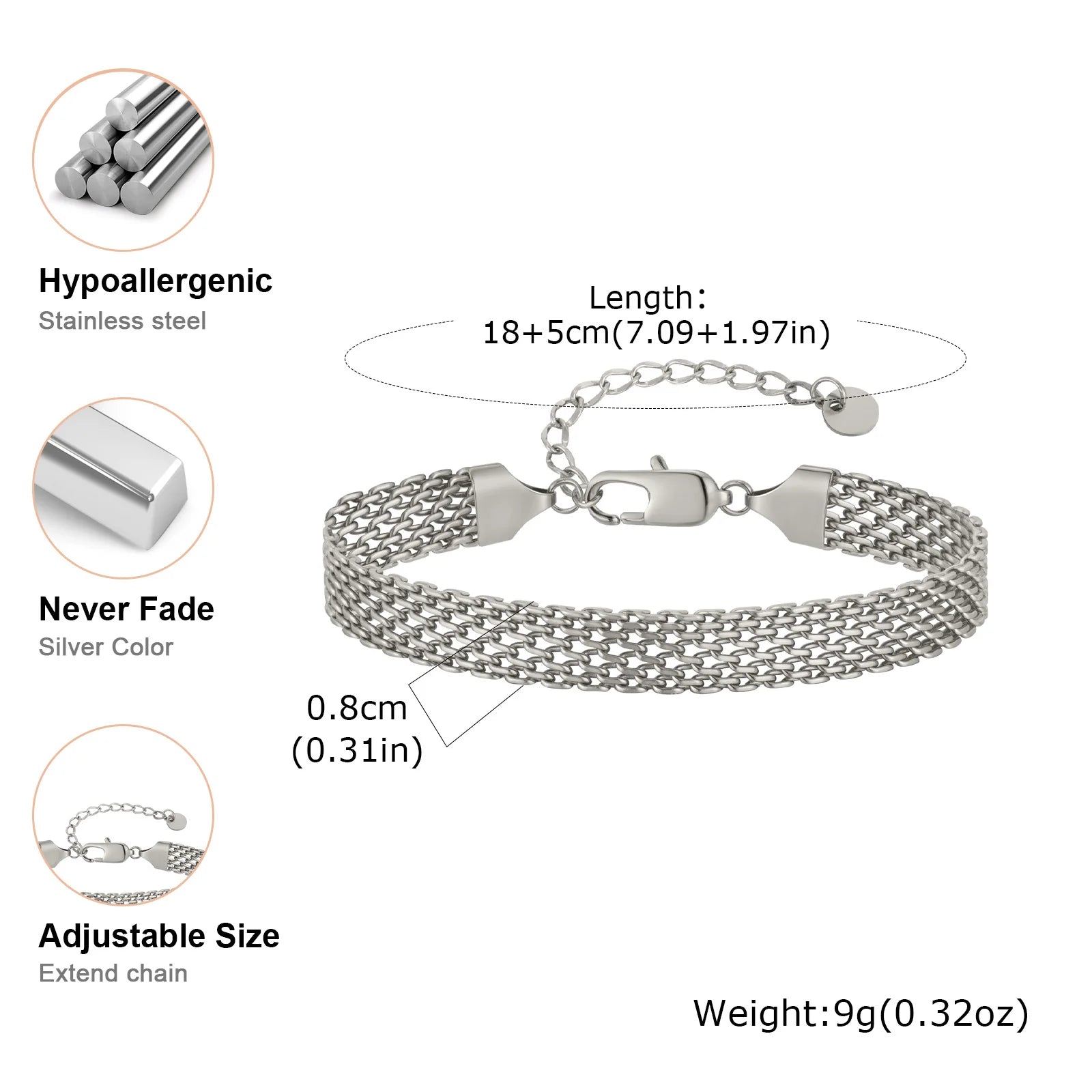 Minimal Mesh Chain Bracelet 8mm — Stainless Steel