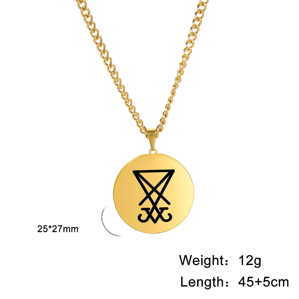 Sigil Of Lucifer Pendant Necklace Stainless Steel Seal Of Satan Satanic 2023 New Fashion Amulet Necklace Jewelry for