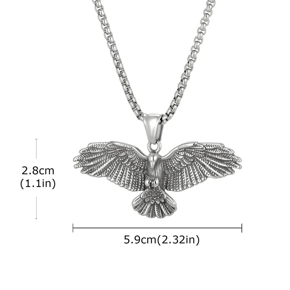 Vnox Men's Stainless Steel Eagle Pendant Necklace, Gold Silver Plated Hip Hop Box Chain, Punk Jewelry Gift for Dad Husband Son