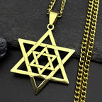 Hip Hop Star Of David Shield Hexagram Pendant Necklace for Men Fashion Stainless Steel Gold Color Chain Star Shape Jewelry Gift