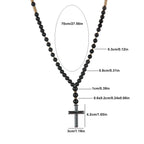 Cool Black Round Beads with Golden Color Spacer Beaded Cross Pendant Necklace for Men and Women