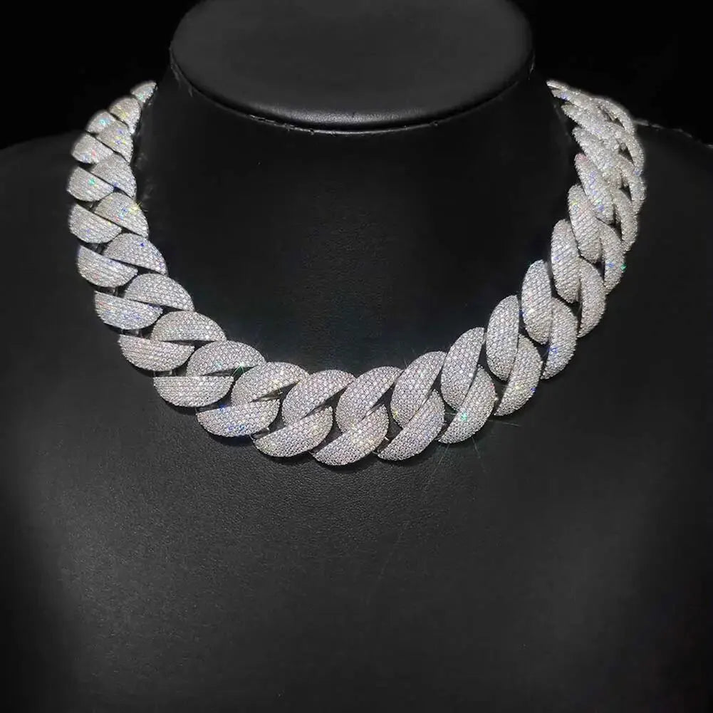 Luxury Jewelry 24mm Chain Men Iced Out Bling CZ Silver/ Rapper Hip Hop Thick Cuban Link Necklace Gift for Him