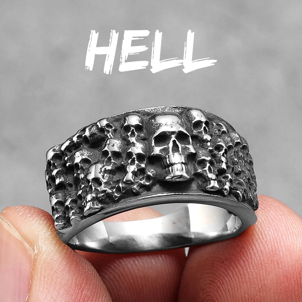 Vintage Punk Gothic All Skull Head Series Stainless Steel Womens Mens Rings Unique for Biker Jewelry Creativity Gift