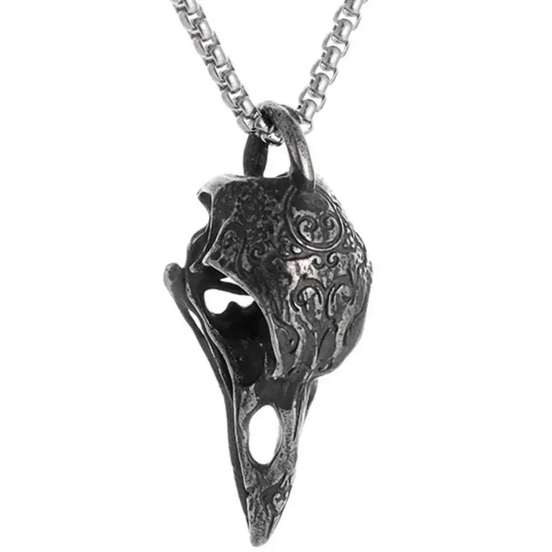 Retro Nordic Style Crow Skull Pendant Animal Bird Necklace For Men Personalized Jewelry Lucky Amulet Gift