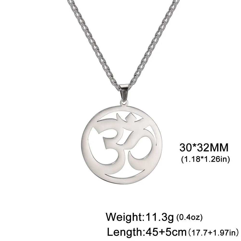 Dawapara India Tamil Om Symbol with Trident Pendant Stainless Steel Necklace Om Shiva Symbol Yoga Vintage Talisman