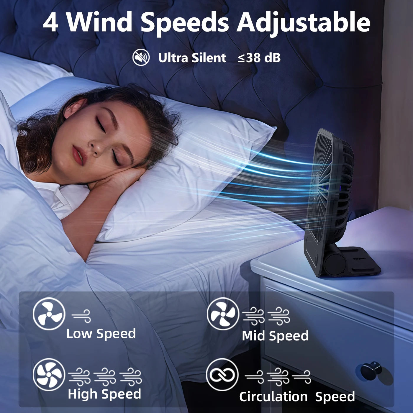 Eary Portable Magnetic Fan With 1200mAh Battery Usb Rechargeable 180 Adjustable 4 Speed Wind Personal Ultra-thin Air