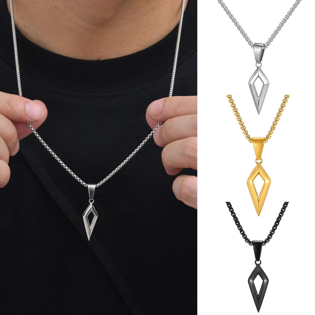 Casual Geometric Necklace for Men Boys,Stainless Steel Four Pointed Star Collar,Hiphop Punk Jewelry Gift