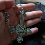 Inverted cross necklace, Gothic jewelry, Pentagram, Retro, Pagan, Witchcraft, punk, Carved cross Charm, Choker For
