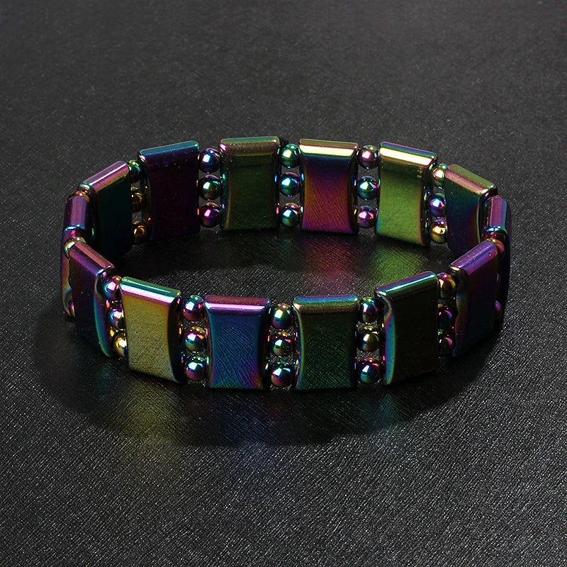 Hematite Therapy Stretch Bracelet — Mixed Metal
