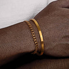 Vnox 2pcs Stackable Bracelets for Men Teens, Open Cuff Bangle, Twisted Rope Figaro Chain Cuban Link Chain Bracelets Set