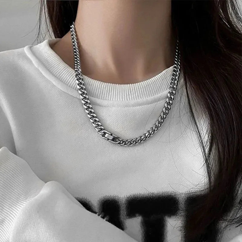 6/8 MM Stainless Steel Cuban Chains Necklace for Men Women Hiphop Punk Neck Chains Classic Cuba Necklaces Male Steel Chains New
