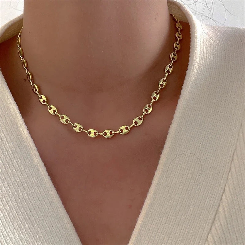 Fashion Stainless Steel Coffee Beans Link Chain Necklace Fashion Silver Color Goth Hip Hop Long Necklaces for Man Women Jewelry