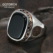 Silver-Tone Vintage Turkish Ring with Black Onyx