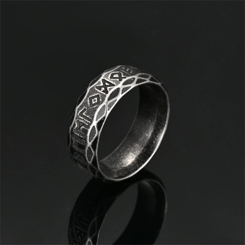 Antique Black Viking Ring, Nordic Rune Amulet Ring for Men Women, Stainless Steel Vintage Simple Jewelry Gift