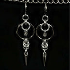 Gothic Punk Sliver Color Spike Rivet Tassels Double O-shaped Circle Dangle Earrings for Women Men Y2K Hip-hop Rock Party Jewelry