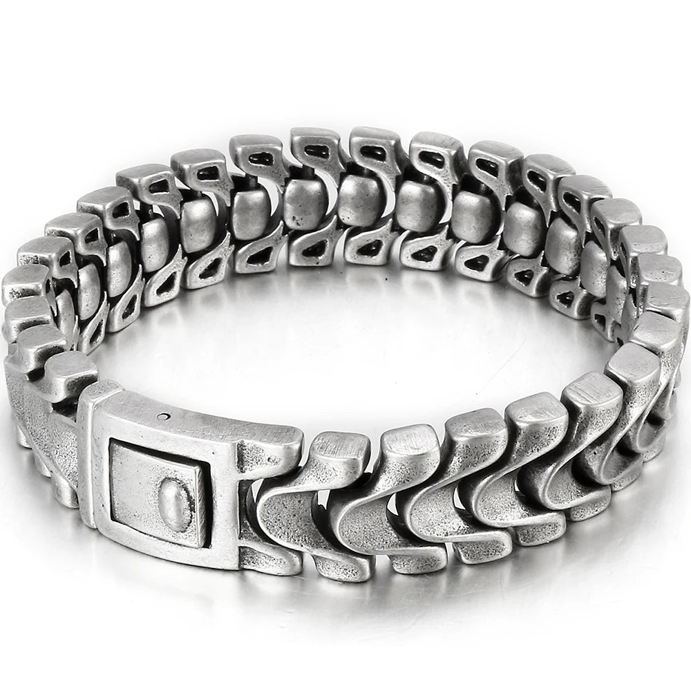 Vintage Matte Stainless Steel Men's Bracelet for Man Gothic Retro Chunky Keel Chain Bracelets Biker Jewelry Old Silver