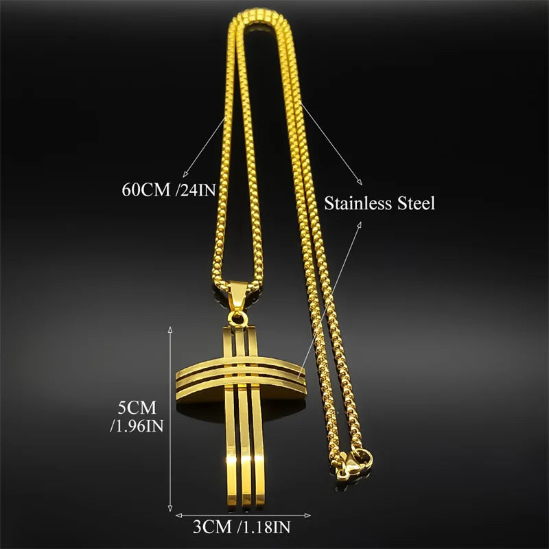 Big Jesus Cross Biker Necklace Box Chain — Stainless Steel