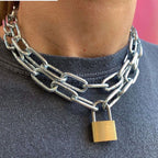 Retro Punk Fashion Exaggerated Thick Chain Necklace Simple New Couple Multi-Layer Lock Necklace Unisex Jewelry