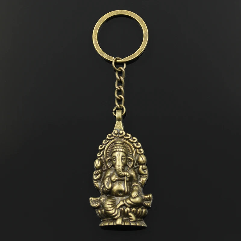 Fashion 30mm Key Ring Metal Key Chain Keychain Jewelry Antique Bronze Silver Color Ganesha Buddha Elephant 62x32mm Pendant