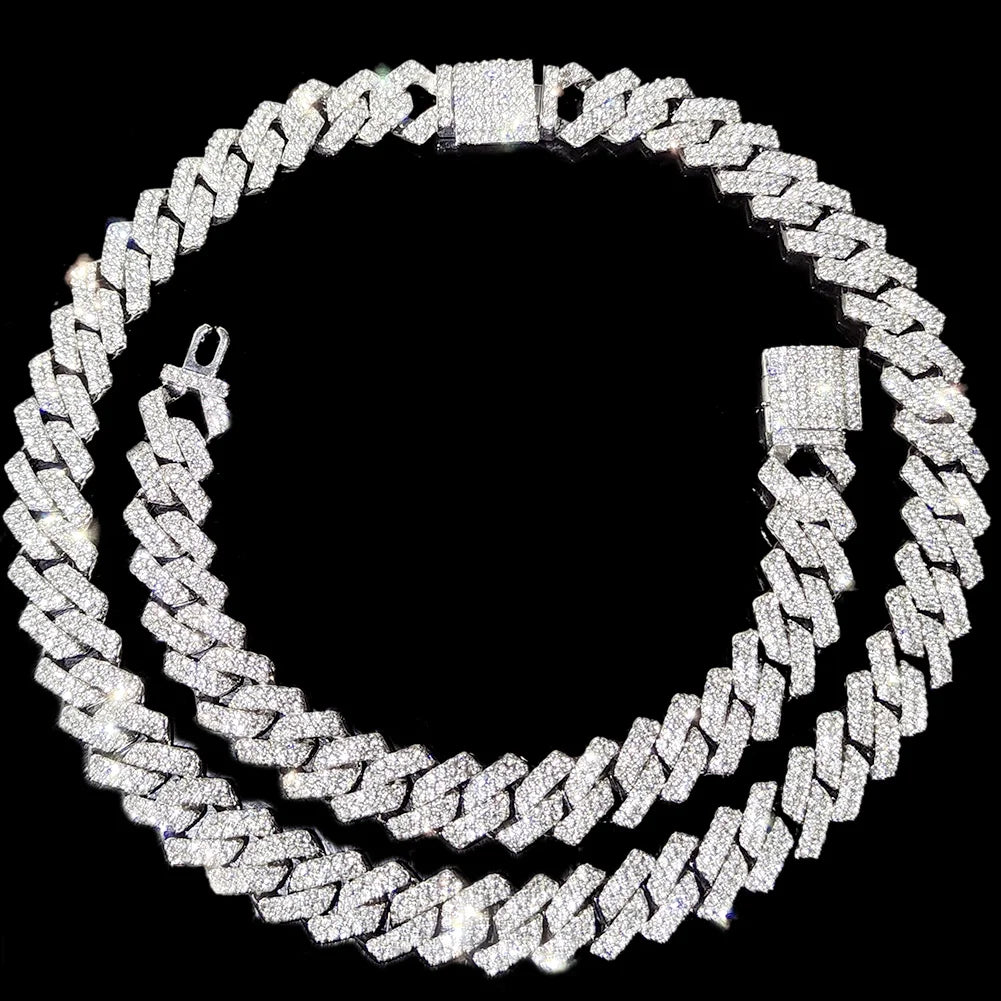 14 MM Prong Cuban Link Chain Necklace For Men Hip Hop Iced Out Bling Luxury Full Rhinestone Paved Necklace Rapper