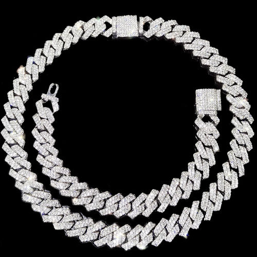 14 MM Prong Cuban Link Chain Necklace For Men Hip Hop Iced Out Bling Luxury Full Rhinestone Paved Necklace Rapper