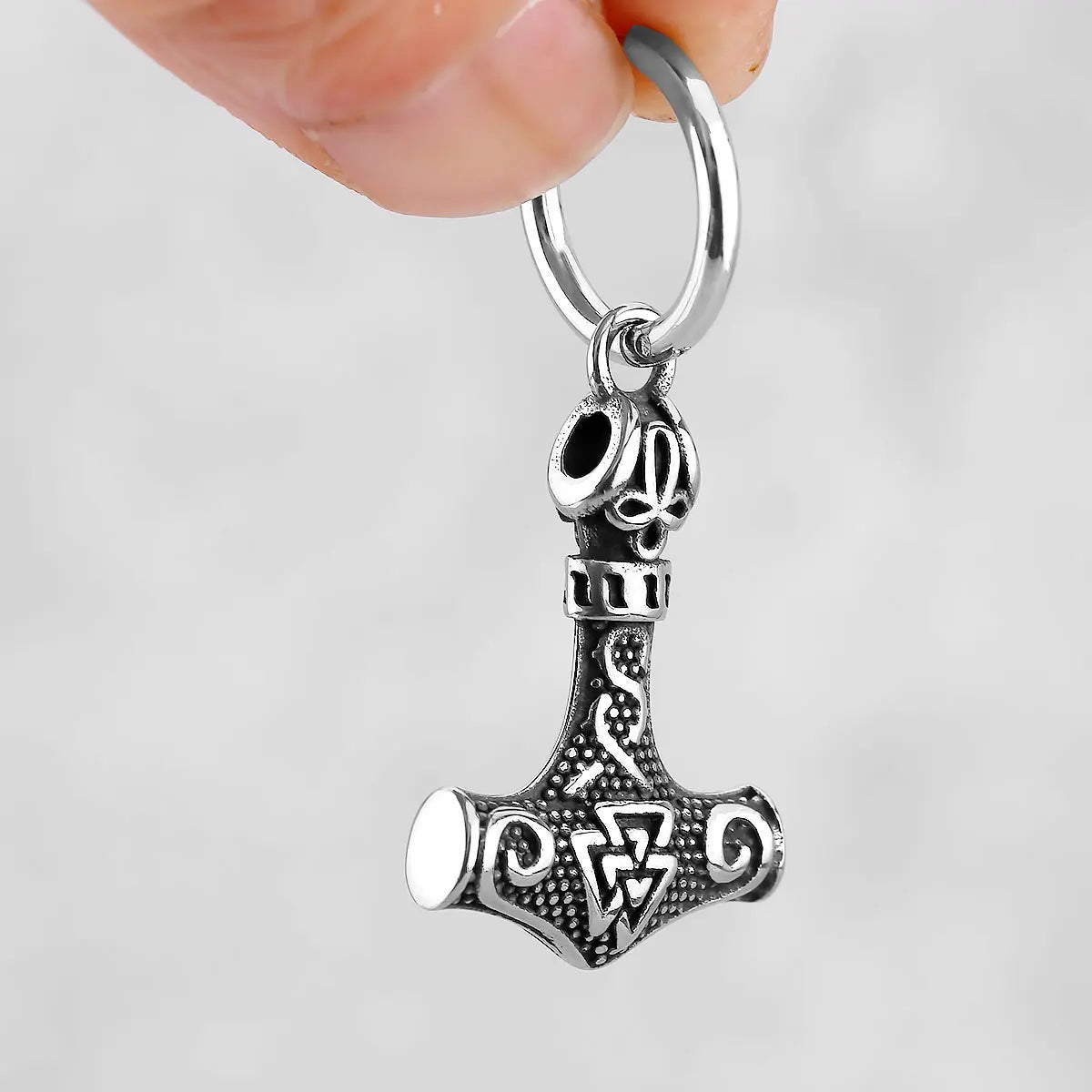 Thor's Hammer Viking Stud Earrings for Men — Stainless Steel