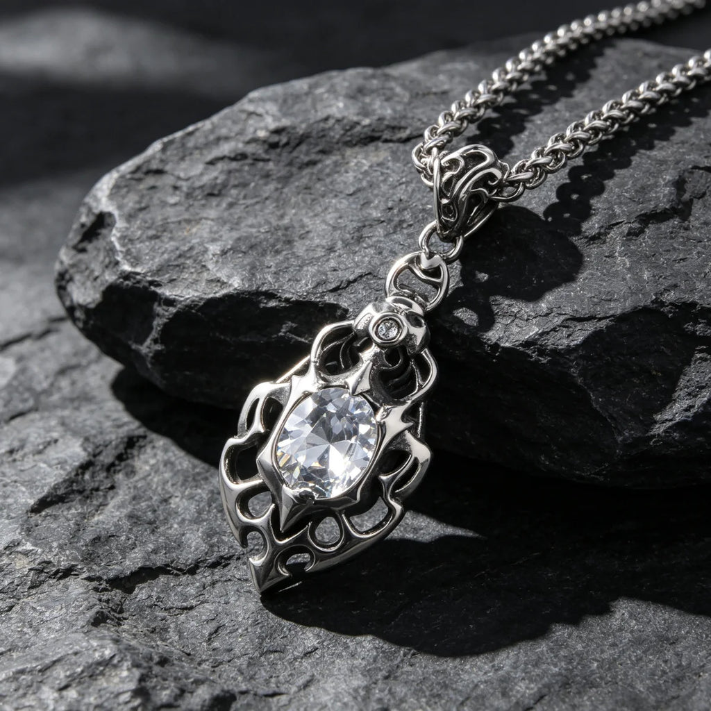 1PCS Cross-Border European and American Fashion Flame-Shaped Stainless Steel Non-Fading Men's Necklace, Shiny and Unique Sharp Arrow Pendant