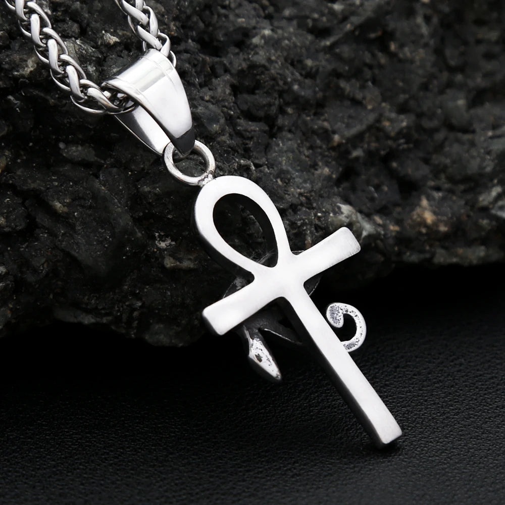 Vintage Stainless Steel Eye of Horus Pendant Necklace Fashion Punk Ankh Cross Necklaces For Men Women Amulet Jewelry