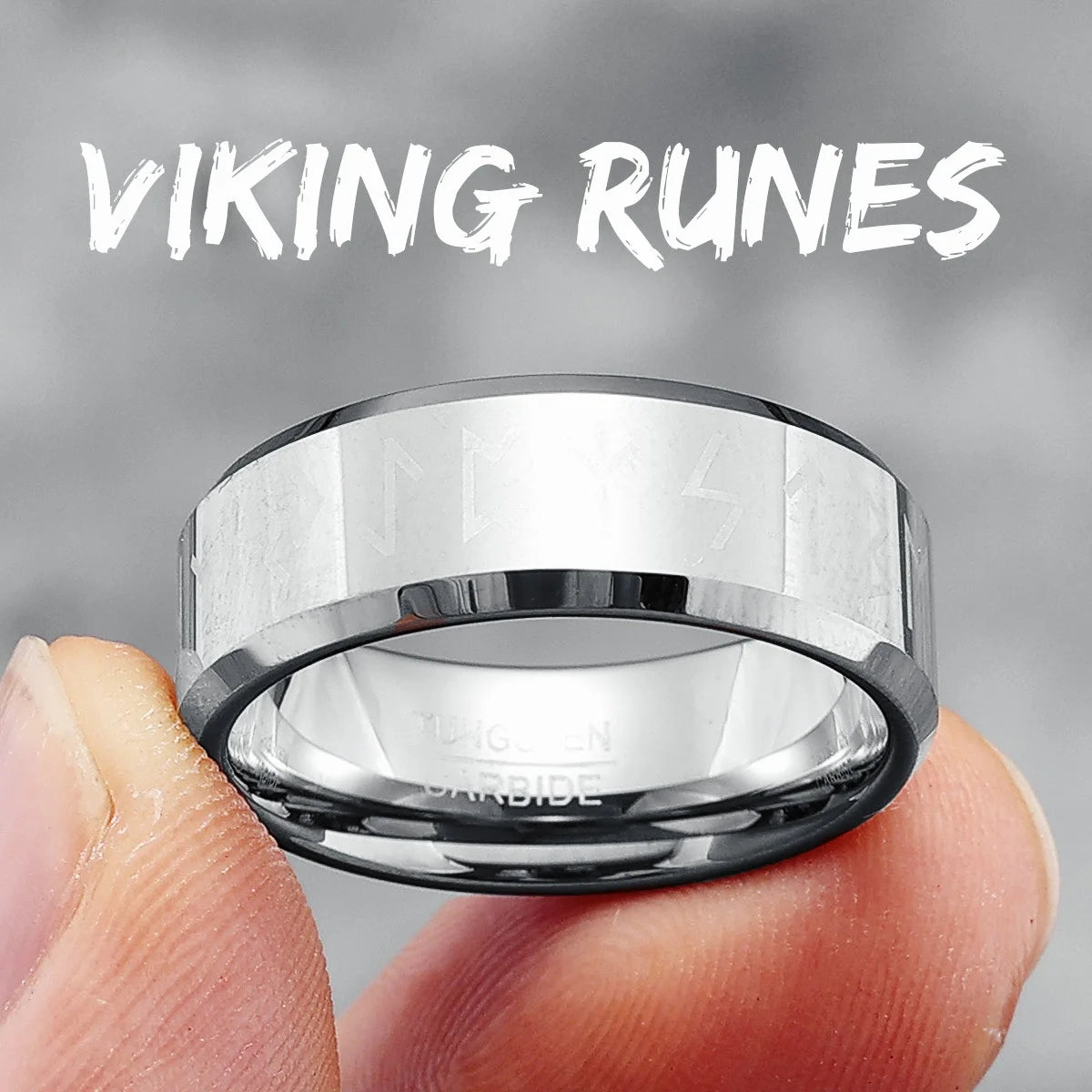 Luxury Tungsten Carbide Men Rings Viking Characters Ring The North Man Punk Rock for Rider Biker Male Boyfriend Jewelry Gift