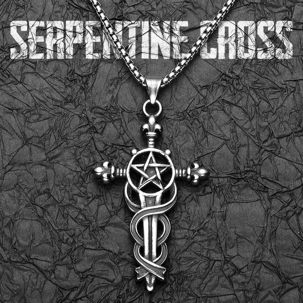 Serpentine Cross Pendant Necklace — Stainless Steel