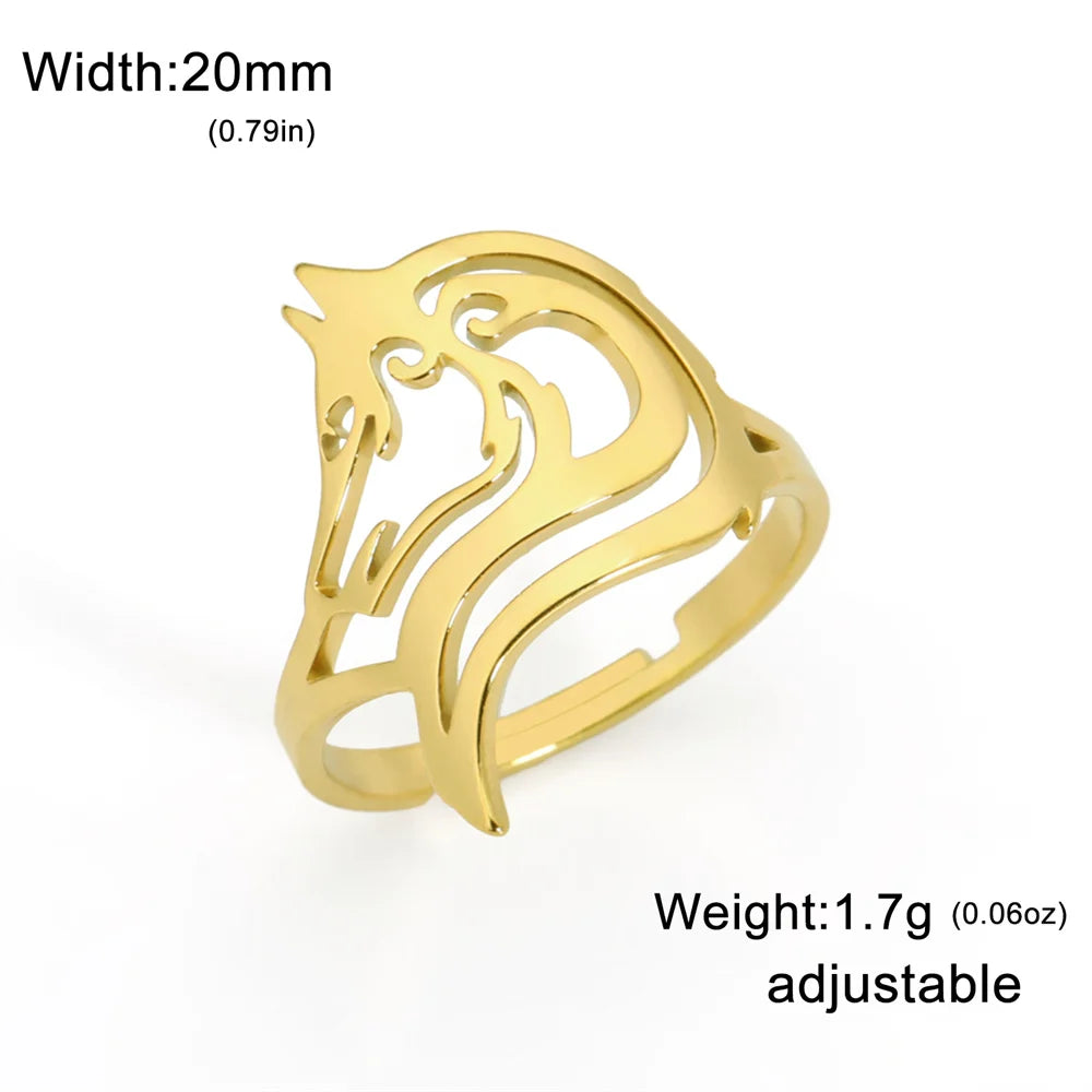 Hollow Geometric Animal Head Adjustable Ring — Stainless Steel