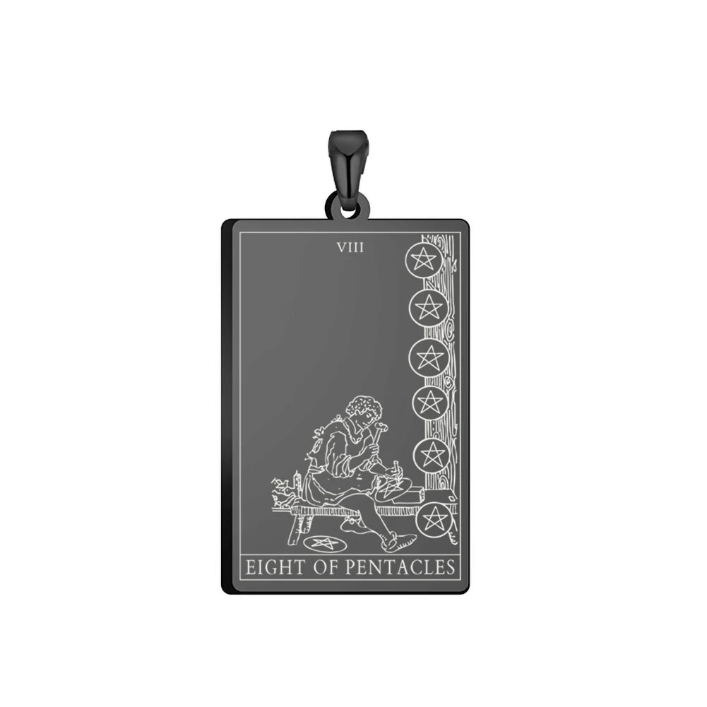 Dawapara Pentacles Tarot Card Pendant for Necklace Stainless Steel Golden Black Jewelry Accessories Charms Pendants