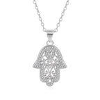 Iced Evil Eye Hamsa Pendant Necklace — Gold-Tone
