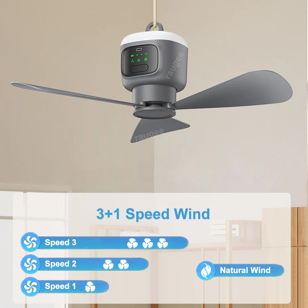 12000mAh Ceiling Fans Portable Camping Fan Tent Air Circulator Cooler Outdoor Rechargeable Electric Fan LED Light