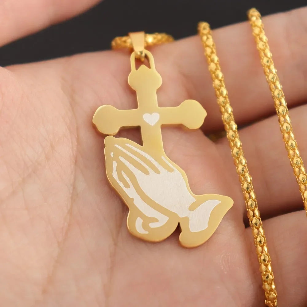 Jesus Cross & Saint Benedict Pendant Necklace — Stainless Steel