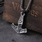 Fashion Valknut Viking Thor's Hammer Pendant Necklace With keel Chain As Men Gift with wooden box