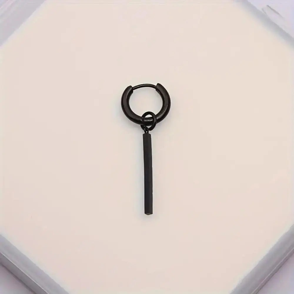 Square Strip Pendant Hoop Earrings Black Y2K — Stainless Steel