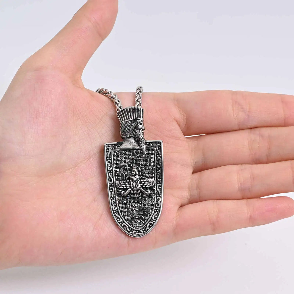 Vintage Zoroastrian Fire Worship Geometric Stainless Steel Pendant Necklace Trendy Punk Style for Men Religious Jewelry