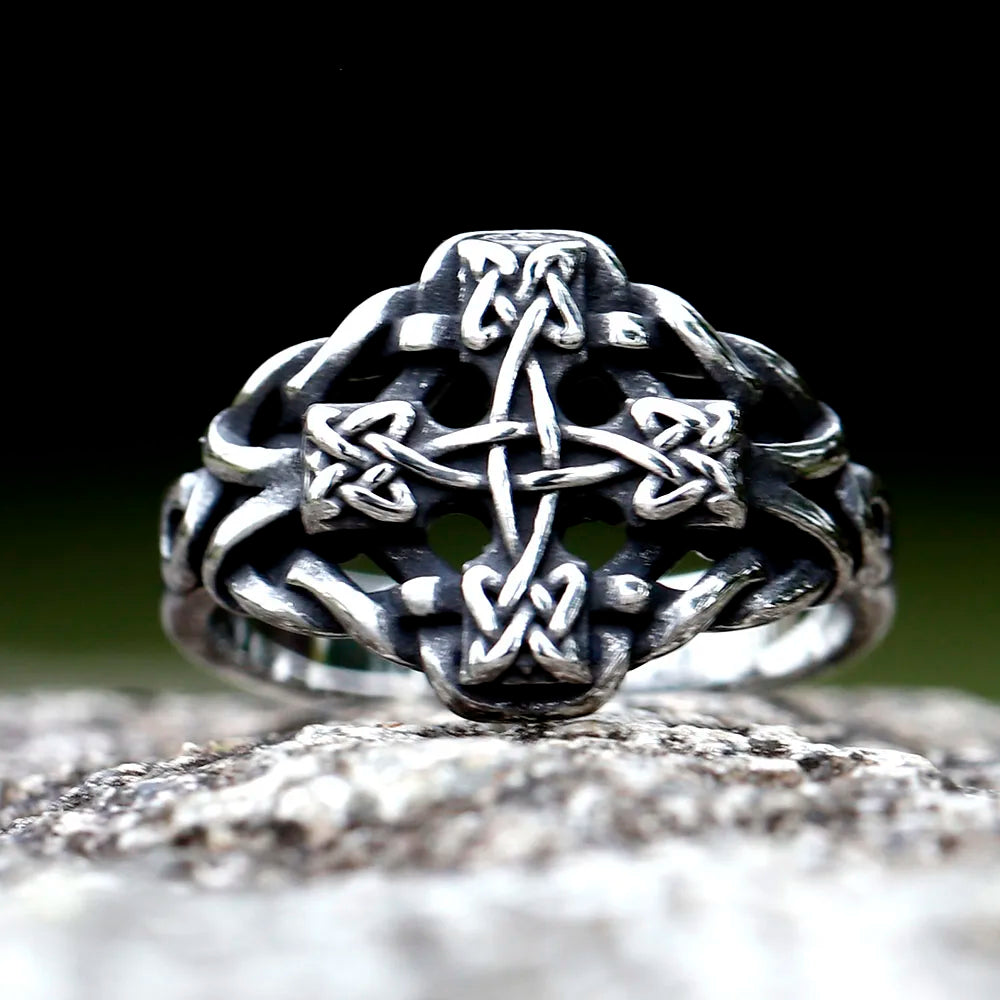Viking Cross Amulet Celtic Knot Ring — Stainless Steel
