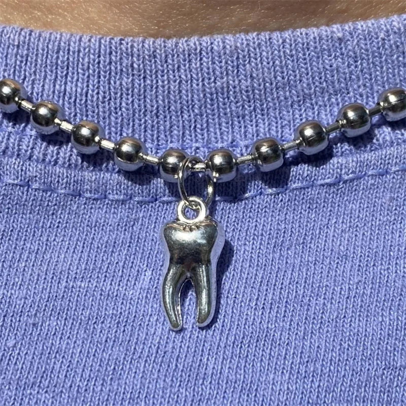 Gothic Molar Tooth Ball Chain Necklace — Stainless Steel, 4mm