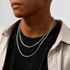 Two-Tone Cuban Box Rope Chain Necklace Set