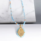 Virgin Mary Medal Iced Pendant Necklace