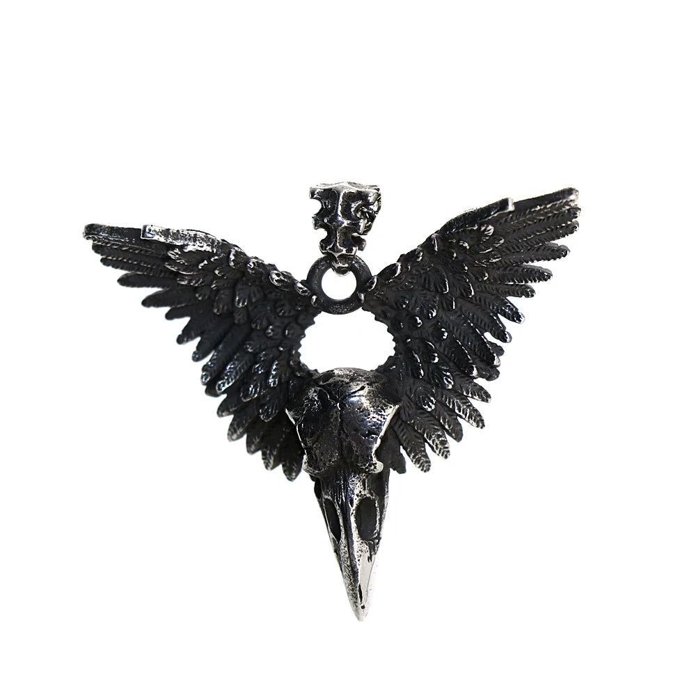 Vintage Wing Crow Skull Pendant Necklace Men Women Punk Goth Raven Skull Necklace Choker Fashion Stainless Steel