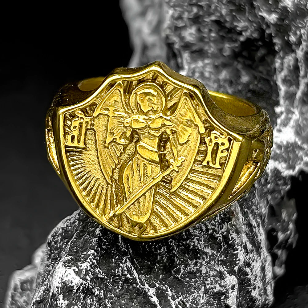 Vintage Catholic Saint Michael Protection Rings for Men Stainless Steel Archangel Boyfriend Jewelry Gifts RRR459S05