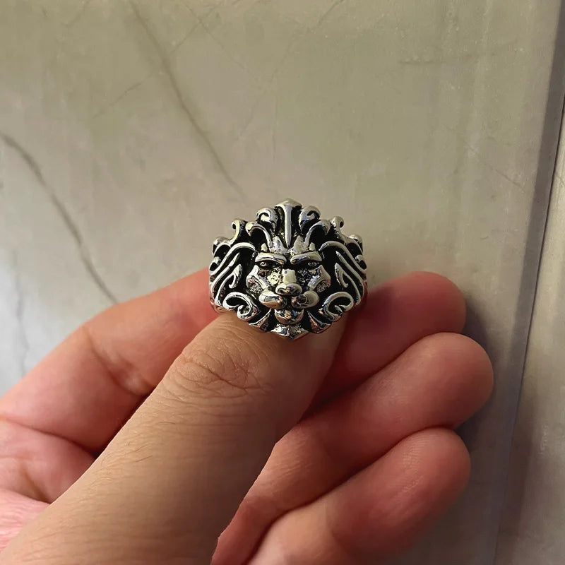 Retro Lion Open Ring — Silver