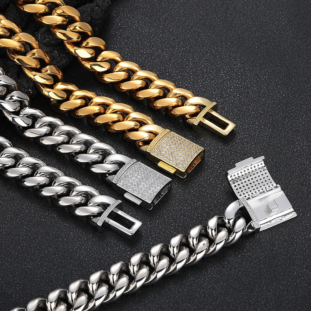 18K Gold Cuban Chain Necklace Iced Out 18MM
